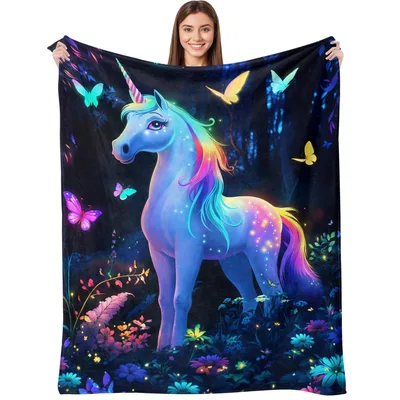 Neon Unicorn Blanket for Dreamy Forest Nights