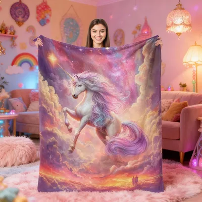 Unicorn Among the Clouds Blanket for Dreamers