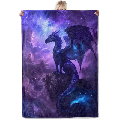Cosmic Dragon on Starry Blanket: A Fantasy Throw