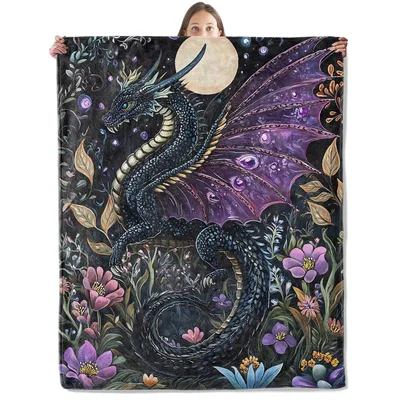 Dragon Garden Blanket for Fantasy Lovers and Night Dreamers
