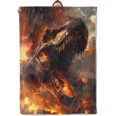 Dinosaur Fire Blanket: T-Rex Roaring Through Flames Design