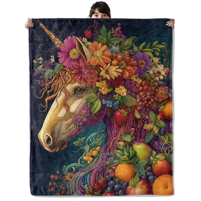 Floral Unicorn Blanket: A Garden of Color and Fruit