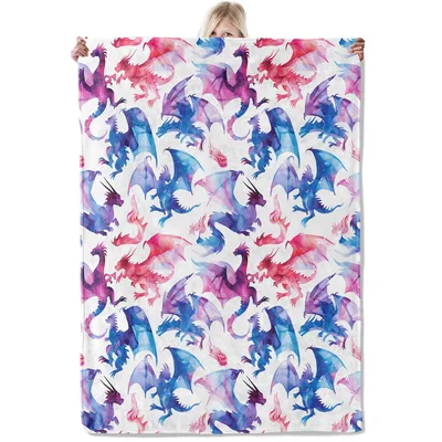 Watercolor Dragons Pattern Blanket for Fantasy Fans