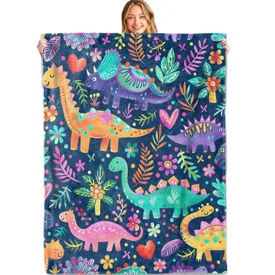 Floral Dinosaur Blanket for Kids Who Love Color