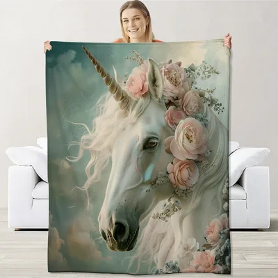 Pink Roses Unicorn Blanket for Dreamy Days
