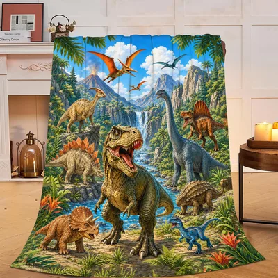 Prehistoric Dinosaur Blanket: A Jungle Scene to Curl Up In