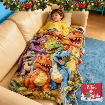 Cartoon Dinosaur Gang Group Blanket for Kids and Dino Fans