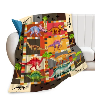 Cute Dinosaurs Plaid Pattern Blanket: Colorful Dinosaur Throw for Kids