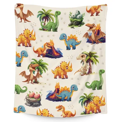 Cute Dinosaur Pattern Kids Blanket: Friendly Dinosaurs and Volcanoes