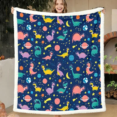 Colorful Dinosaur Pattern Blanket: Space-Themed Dino Design