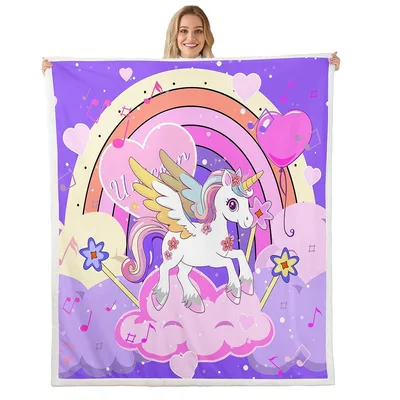 Purple Unicorn Rainbow Clouds Blanket: A Magical Winged Horse Design