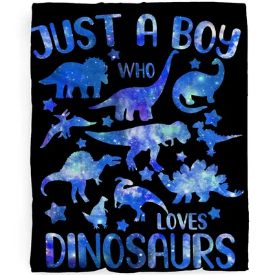 Just a Boy Blanket: Galaxy Dinosaur Silhouette Design for Kids