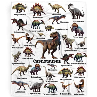 Dinosaur Species Chart Jurassic Blanket featuring Carnotaurus