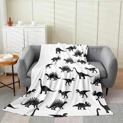 Black Dinosaur Silhouette Pattern Blanket: Prehistoric Print for Kids