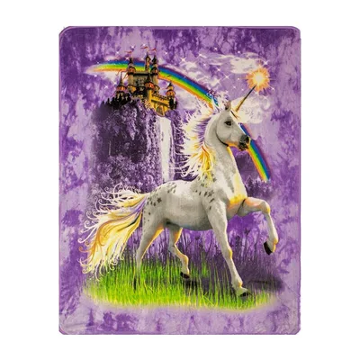 Unicorn Castle and Rainbow Blanket: A Magical White Stallion Design