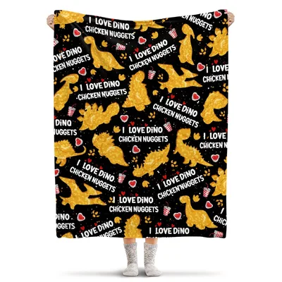 I Love Dino Chicken Blanket featuring golden dino nuggets