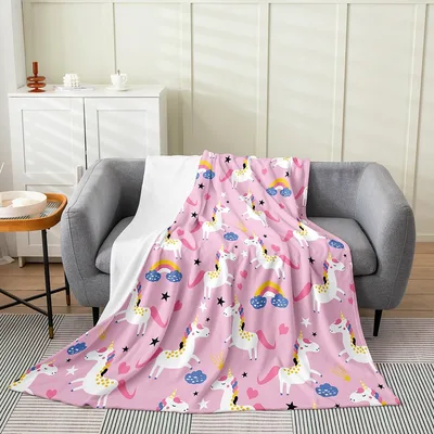 Unicorn Pattern Pink Rainbow Blanket for Magical Kids and Teens