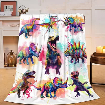 Colorful Dinosaurs Watercolor Pattern Blanket: Vibrant Prehistoric Art