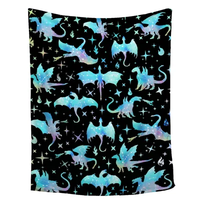 Blue Dragons Night Pattern Blanket: Celestial Dragon Print