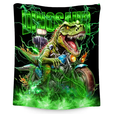 Dinosaur Riding Motorcycle Lightning Blanket for Prehistoric Bikers
