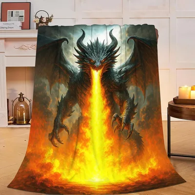 Fire Dragon Breathing Flames Blanket: Fiery Mythical Beast Design