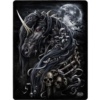 Dark Unicorn Skulls Moonlight Blanket showcases a gothic