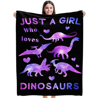 Just a Girl Blanket: Galaxy Dinosaur Silhouette Design for Fans