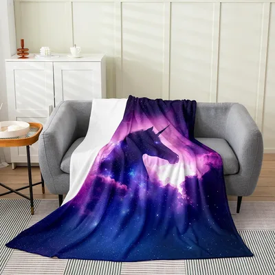 Unicorn Under Purple Galaxy Blanket: Cosmic Unicorn Art for Dreamers
