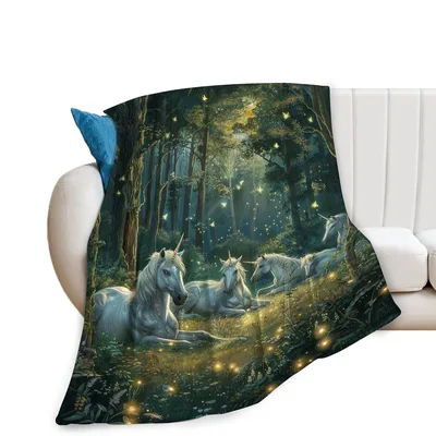 Unicorns in Enchanted Forest Blanket