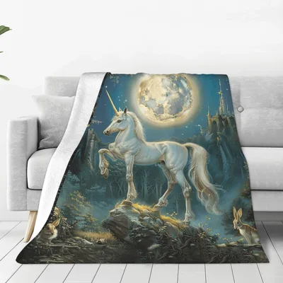 Unicorn Under Full Moon Blanket featuring a majestic white horse