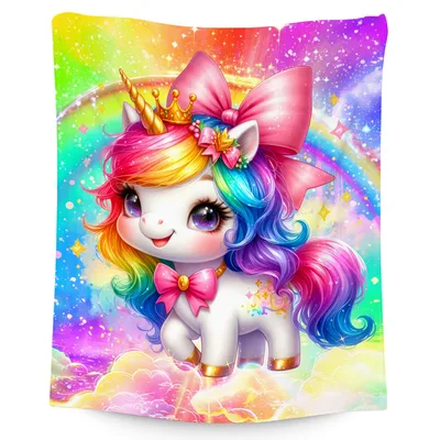 Rainbow Unicorn with Bow Blanket: A Magical Toddler Throw for Kids
