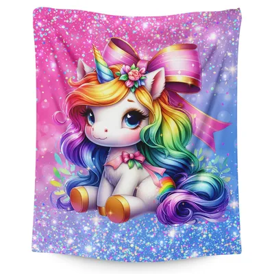 Rainbow Hair Unicorn Sparkle Blanket: A Magical Glow for Your Room