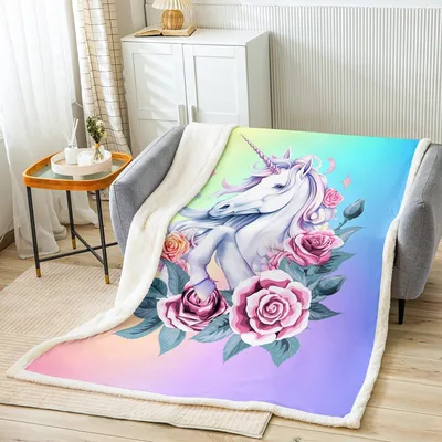 Unicorn with Pink Roses Blanket: A Dreamy Fantasy Print for Your Sofa