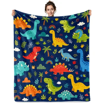 Cartoon Dinosaurs Pattern Blanket: Playful Prehistoric Friends on Navy