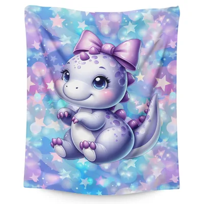 Baby Dinosaur with Bow Blanket: Cute Purple Dino with Sparkling Stars
