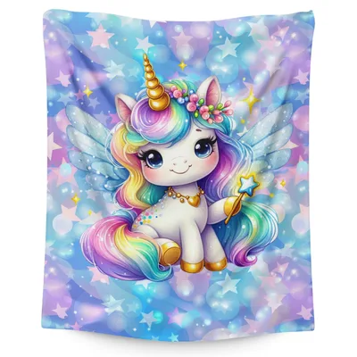 Rainbow Star Blanket: A Winged Unicorn With Golden Horn and Stars