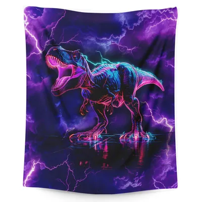 T-Rex with Purple Lightning Blanket