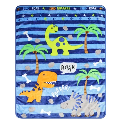 Roarin Dinos Striped Pattern Blanket: Prehistoric Fun for Kids