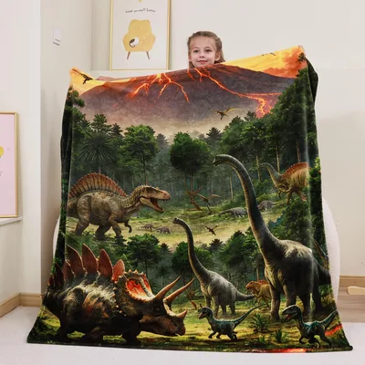 Dinosaurs Volcano Landscape Blanket featuring a Spinosaurus