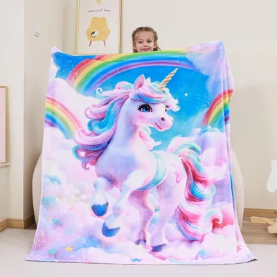 Rainbow Unicorn Pastel Blanket: A Magical Fleece Throw for Dreamers