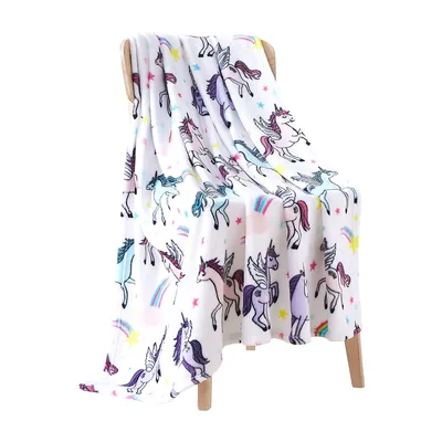 Pastel Unicorns Pattern Blanket: Winged Horses and Rainbow Stars