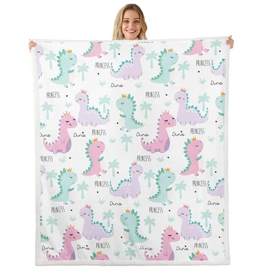 Pastel Dinosaur Pattern Blanket: Cute Princess Dino Throw for Kids