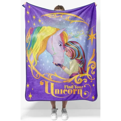 Find Your Unicorn Blanket: Magical Girl and Rainbow Horse Art