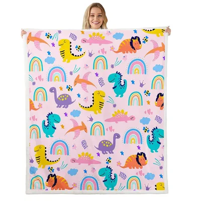 Pink Dinosaurs and Rainbows Blanket: A Playful Dinosaur Print for Kids