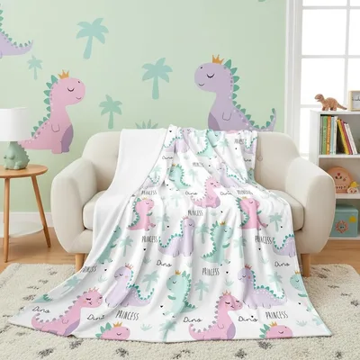 Cartoon Dinosaurs Pattern Blanket featuring pink