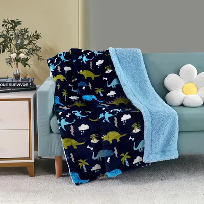 Dinosaur Zoo Pattern Blanket: Navy Blue Dino Print for Kids
