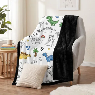 Dinosaur Coloring Outline Pattern Blanket features playful