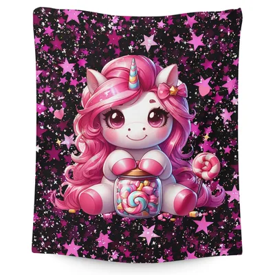 Cute Unicorn with Stars Blanket: Sweet Pink Character Design