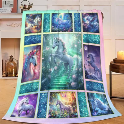 Unicorns in Galaxy Panels Blanket
