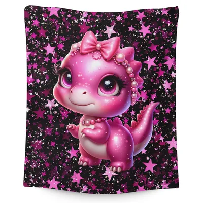 Pink Baby Dinosaur Stars Blanket featuring a glossy pink dino